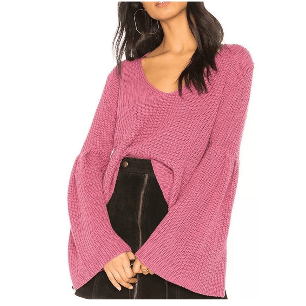 Free People Damsel Flare/Bell Sleeve Sweater - Rose Pink
